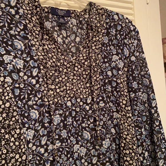 CHAPS Petite Floral Tie Front Blouse - Picture 5 of 7